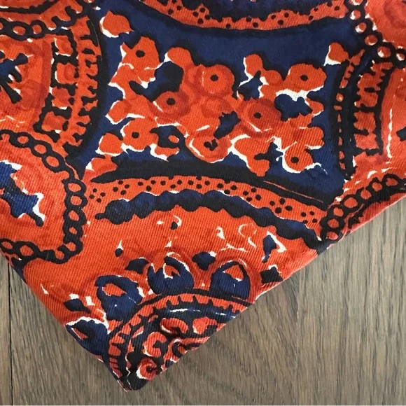 SOLD Anthropologie Vintage 100% Silk Paisley Printed Scarf Rust, Navy, and Cream - Picture 4 of 6